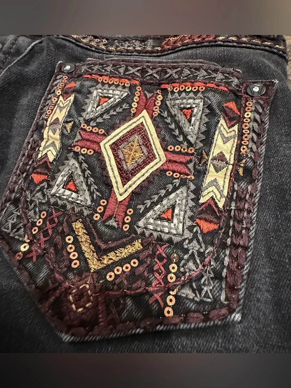 Western Blue Kids Black Flared Jeans with Embroidered and Embellished Details